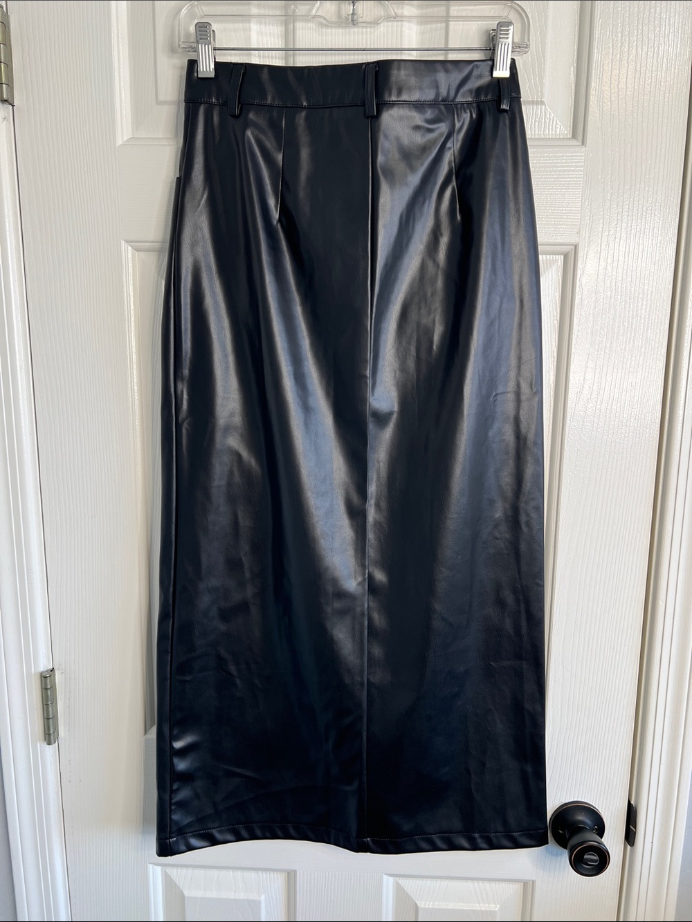 NWT Commense black Faux Leather Slit Midi Skirt small - Picture 4 of 8